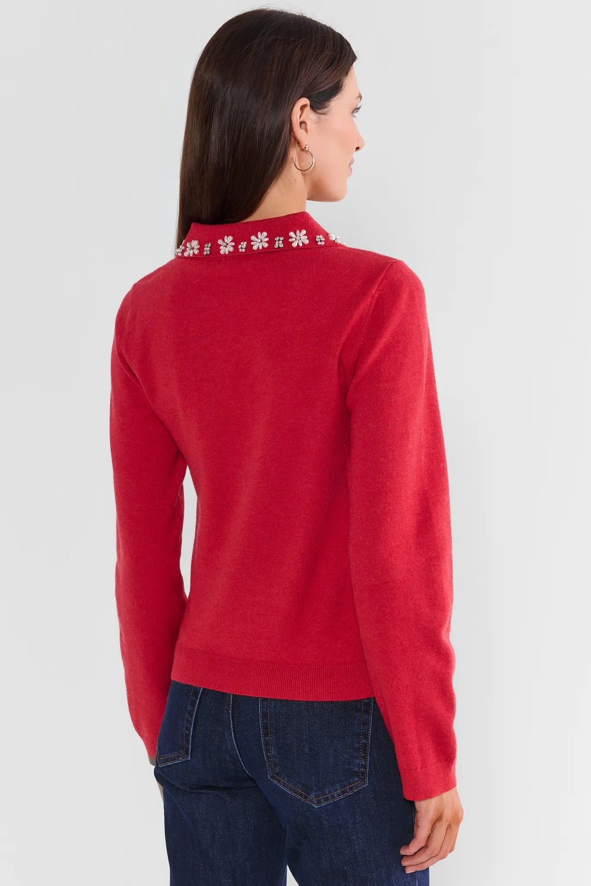 Red Embellished Collar Sweater