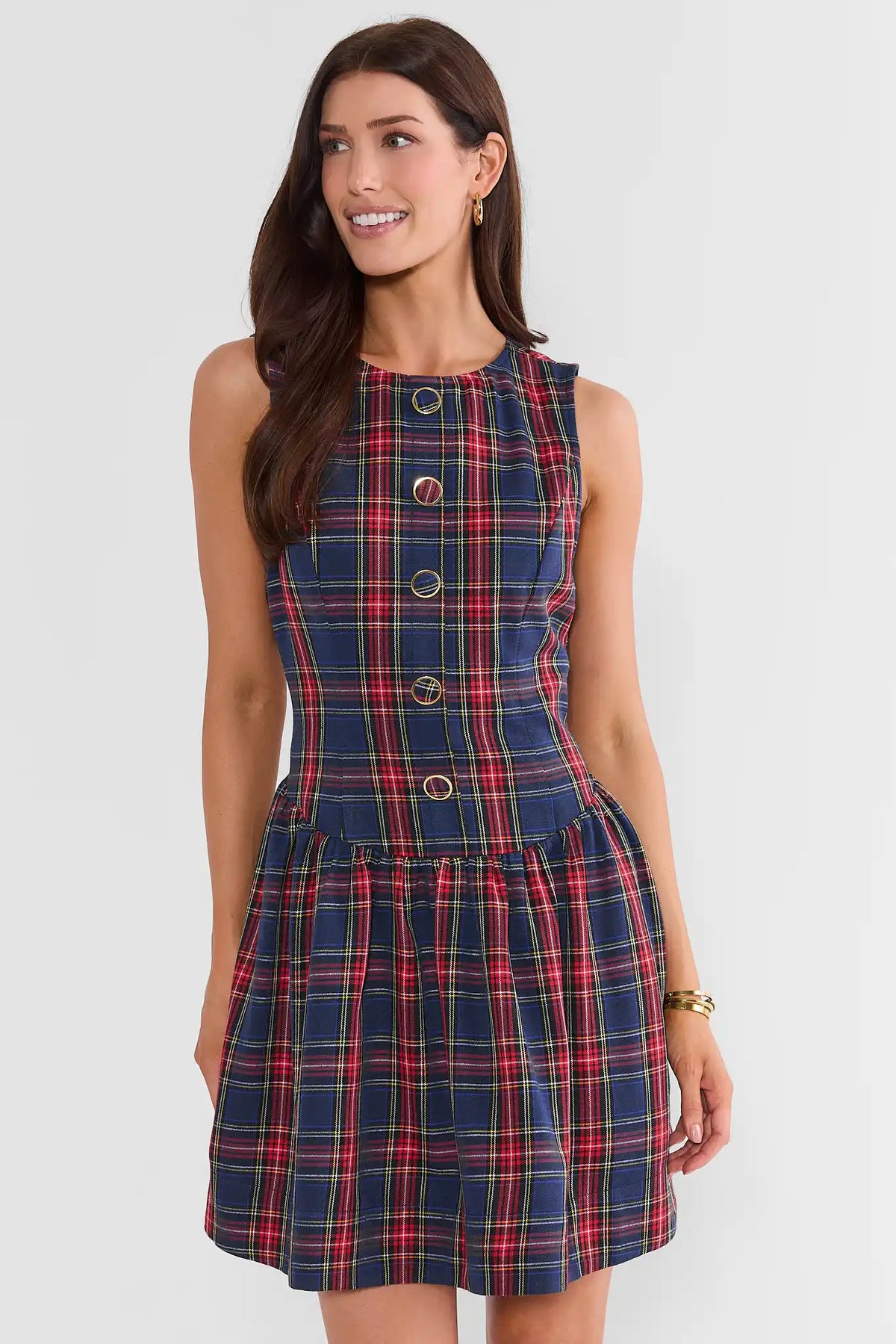 Payton Navy Plaid Button Up Short Dress