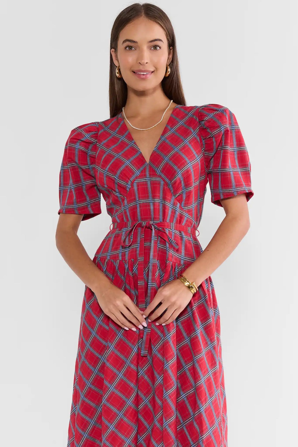 Red Printed Drop Waist Midi Dress