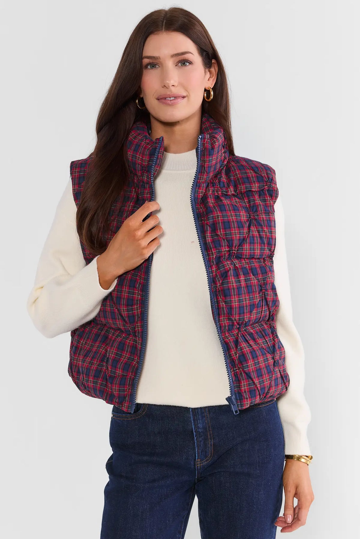 Navy Plaid Puffer Vest