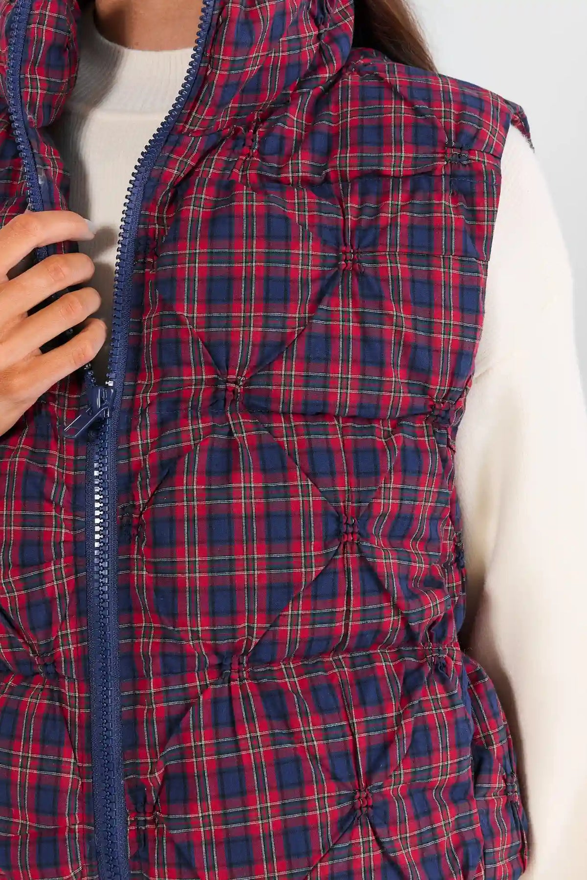 Navy Plaid Puffer Vest
