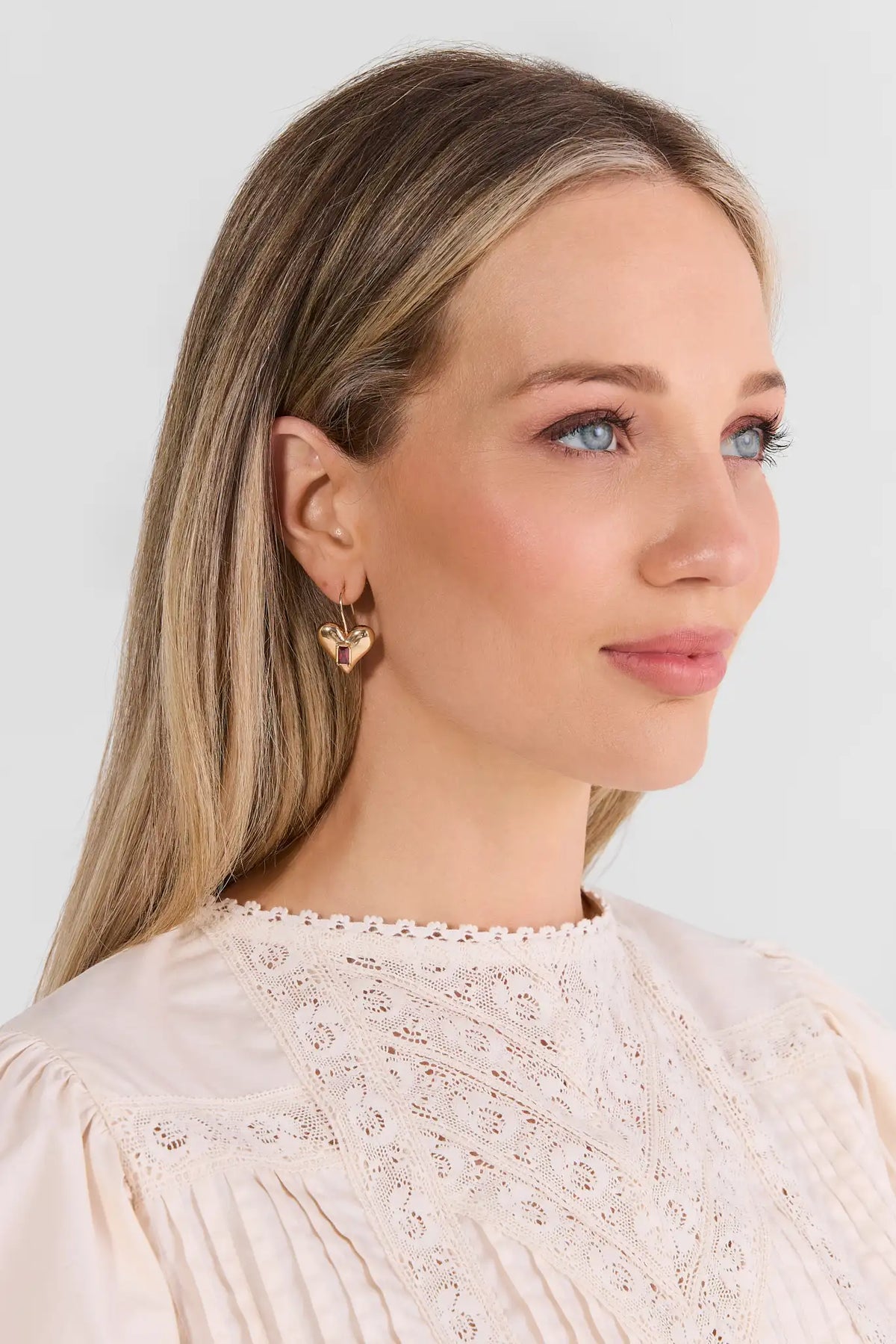 Gold Heart Rhinestone Drop Earrings