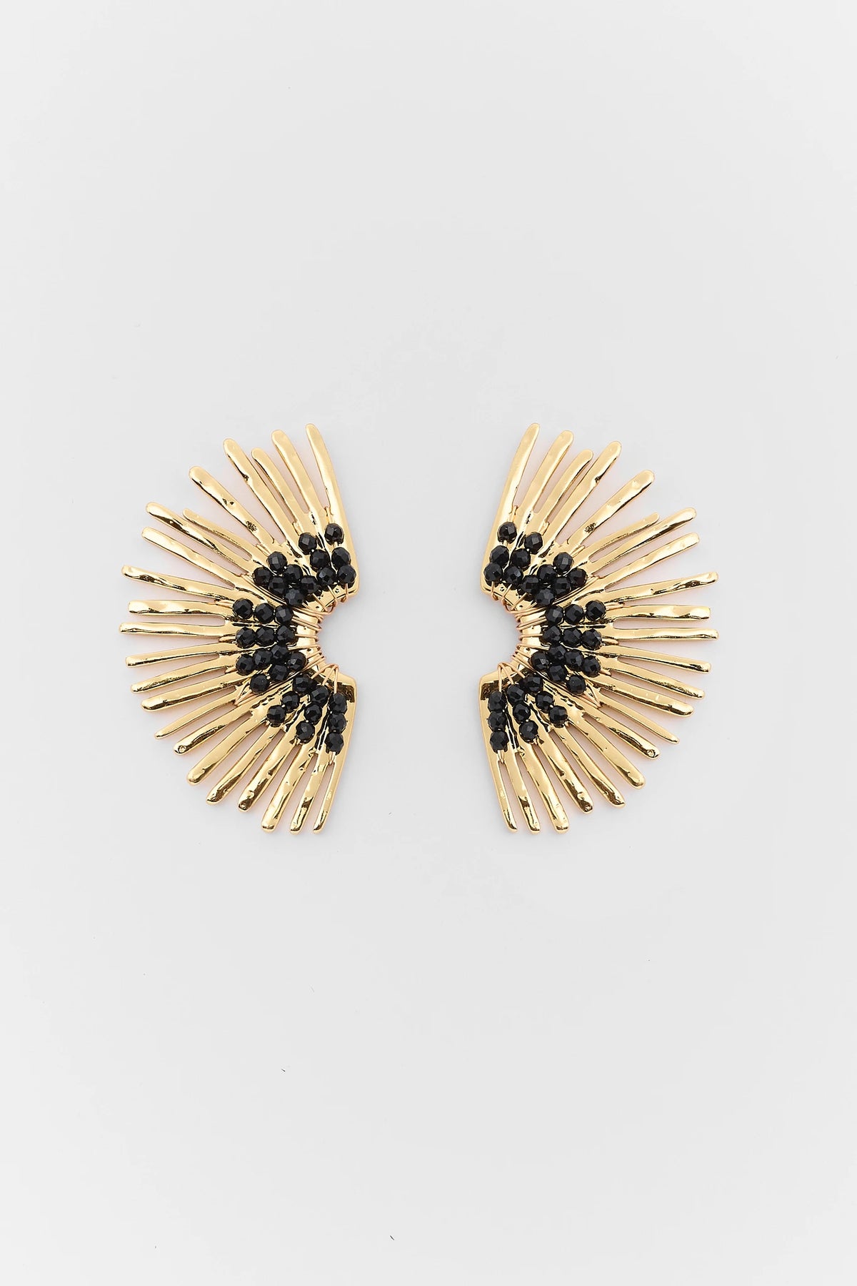 Gold Beaded Fan Stud Earrings