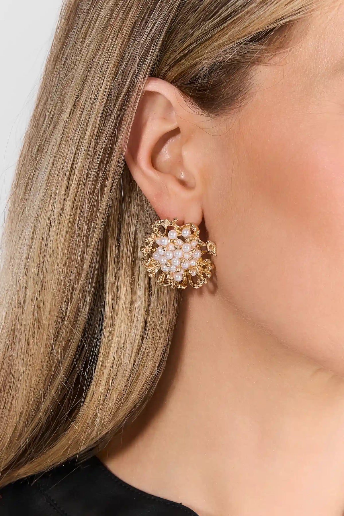 Gold Pearl Cluster Stud Earring