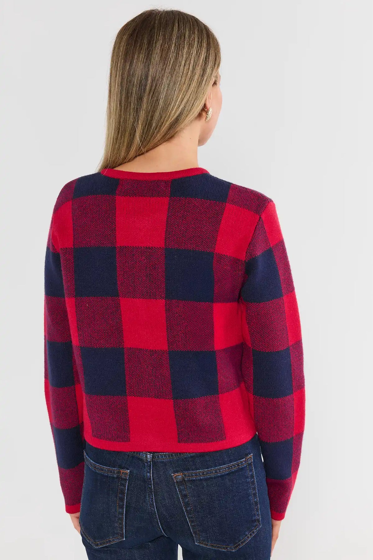 Red Plaid Button Front Cardigan