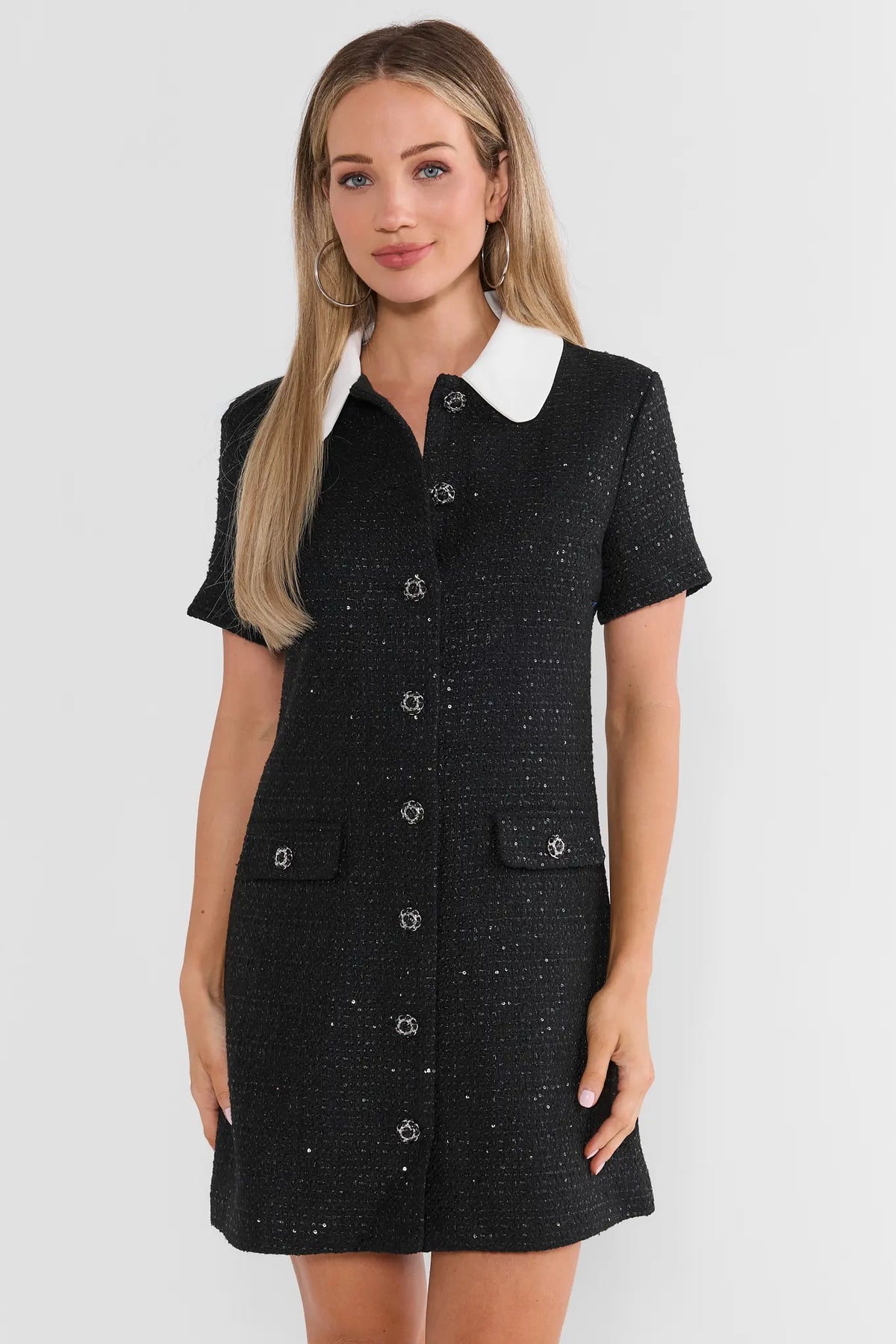 Black Contrast Collar Short Dress