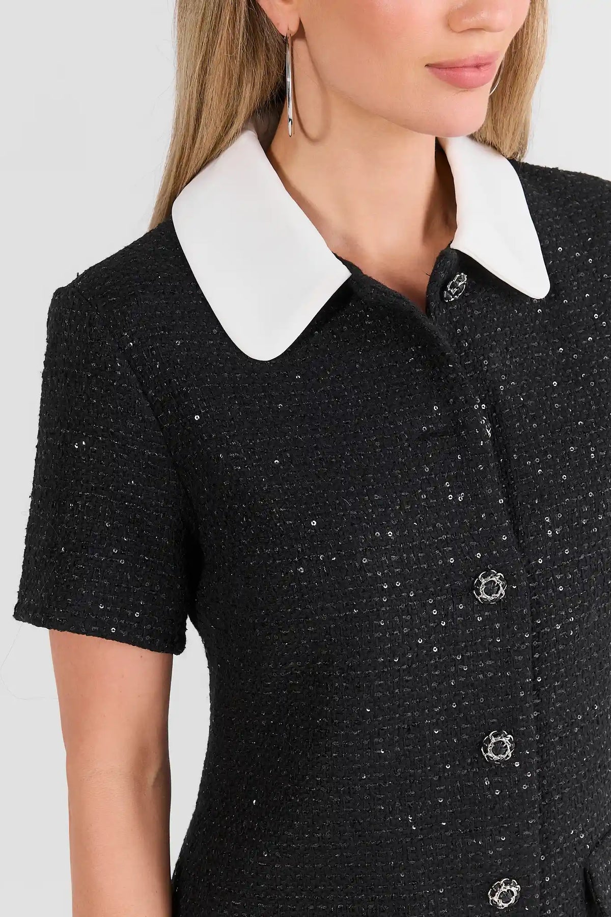 Black Contrast Collar Short Dress