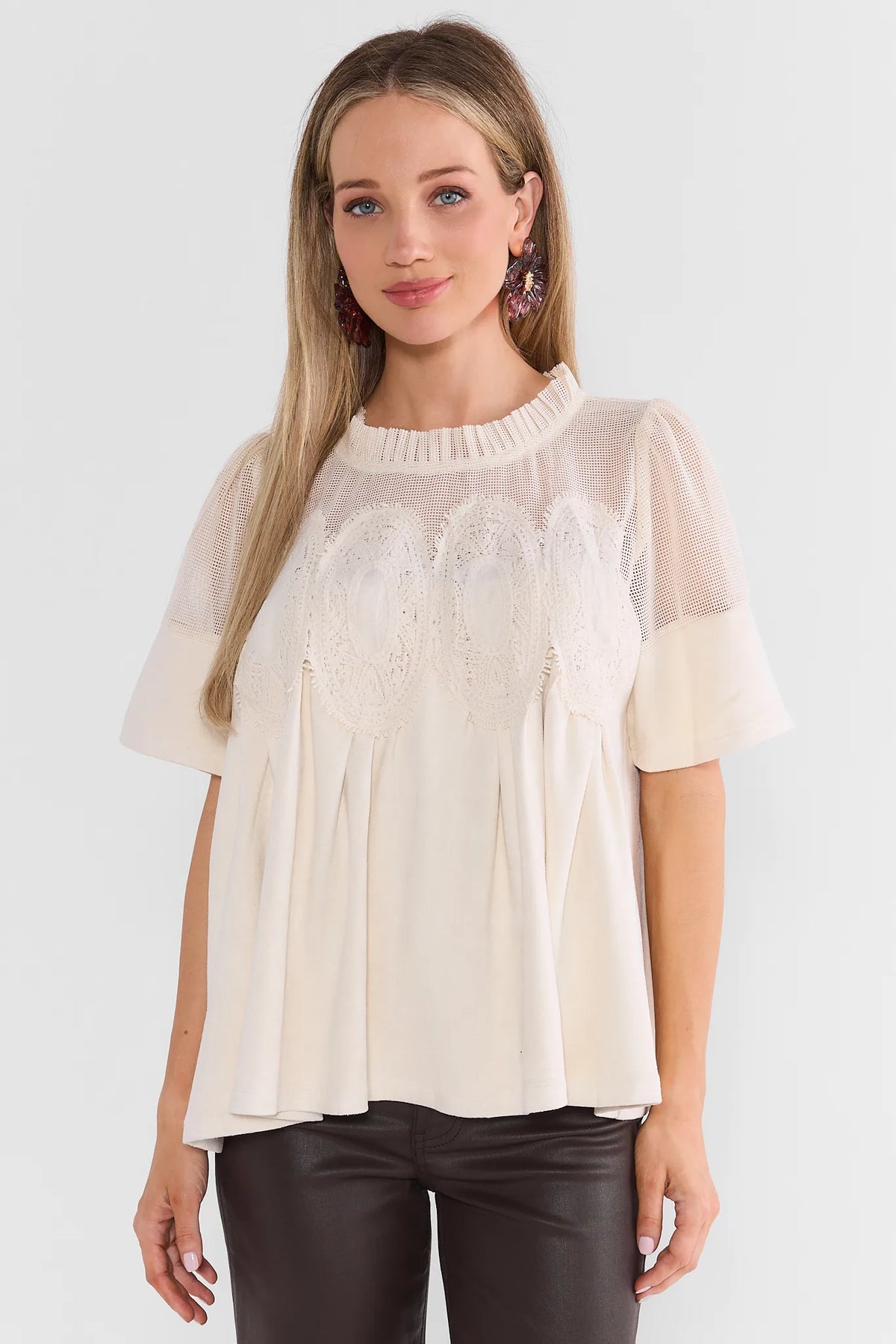 Gabrielle Ivory Mesh Embroidered Top