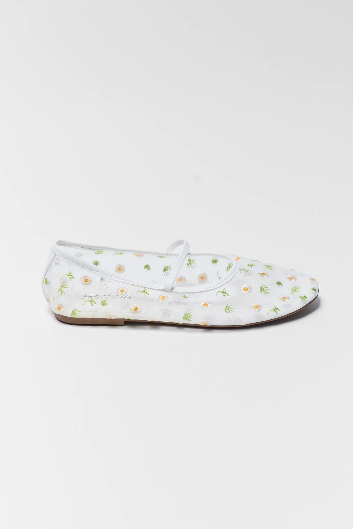 White Floral Embroidered Flats - Side Profile View | Avara