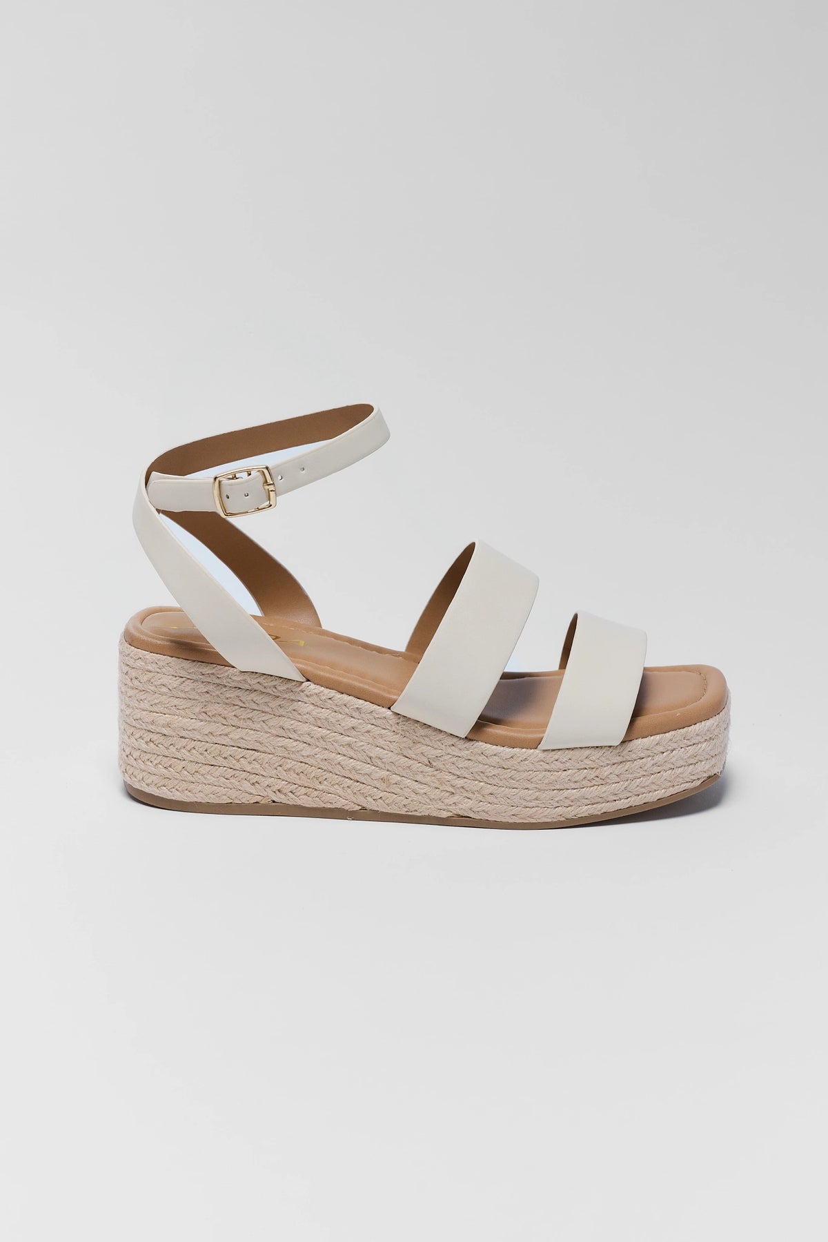 White Braided Platform Wedge Sandal with Ankle Strap - Side Profile | Avara