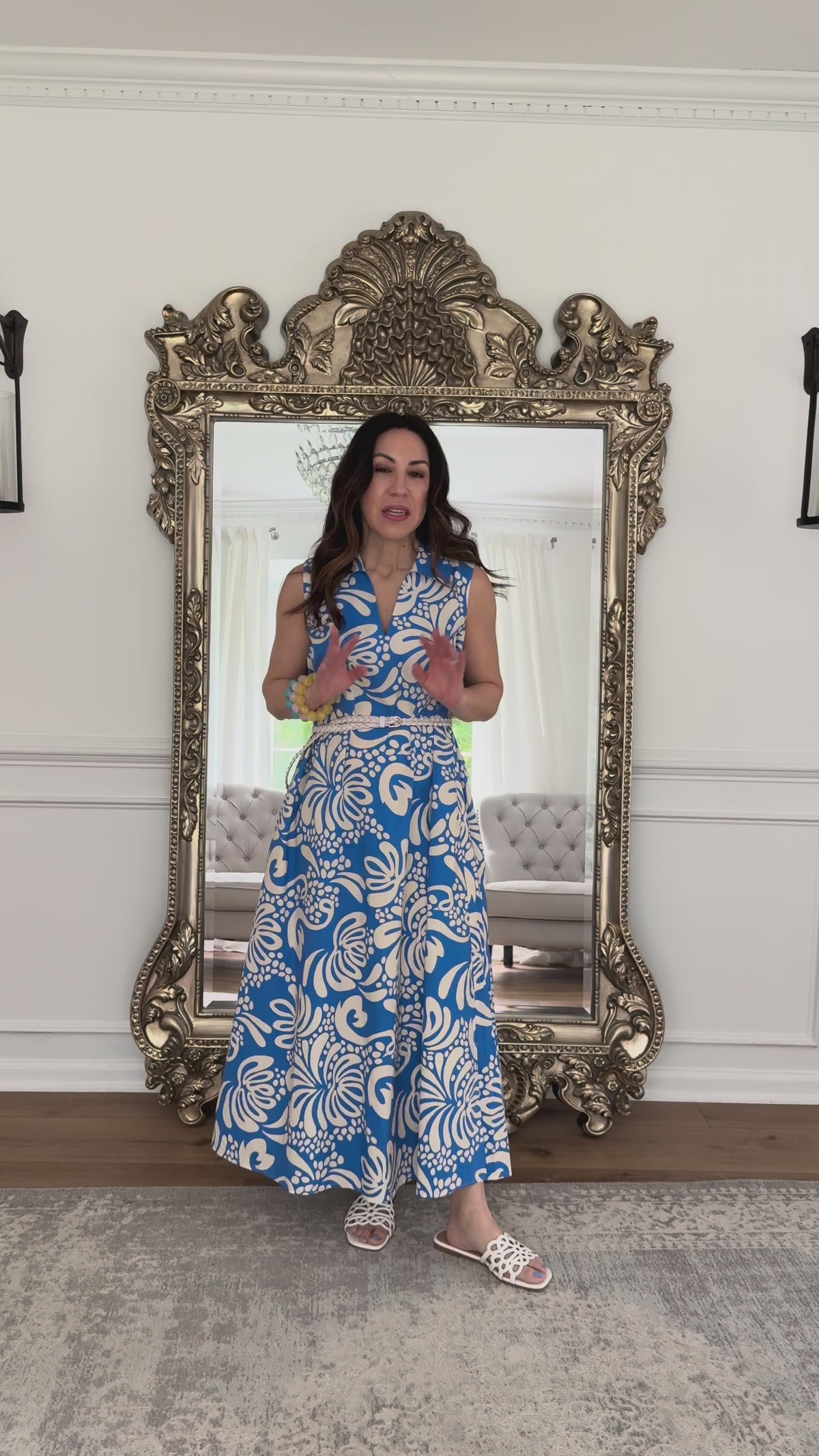 woman wearing heather dress blue